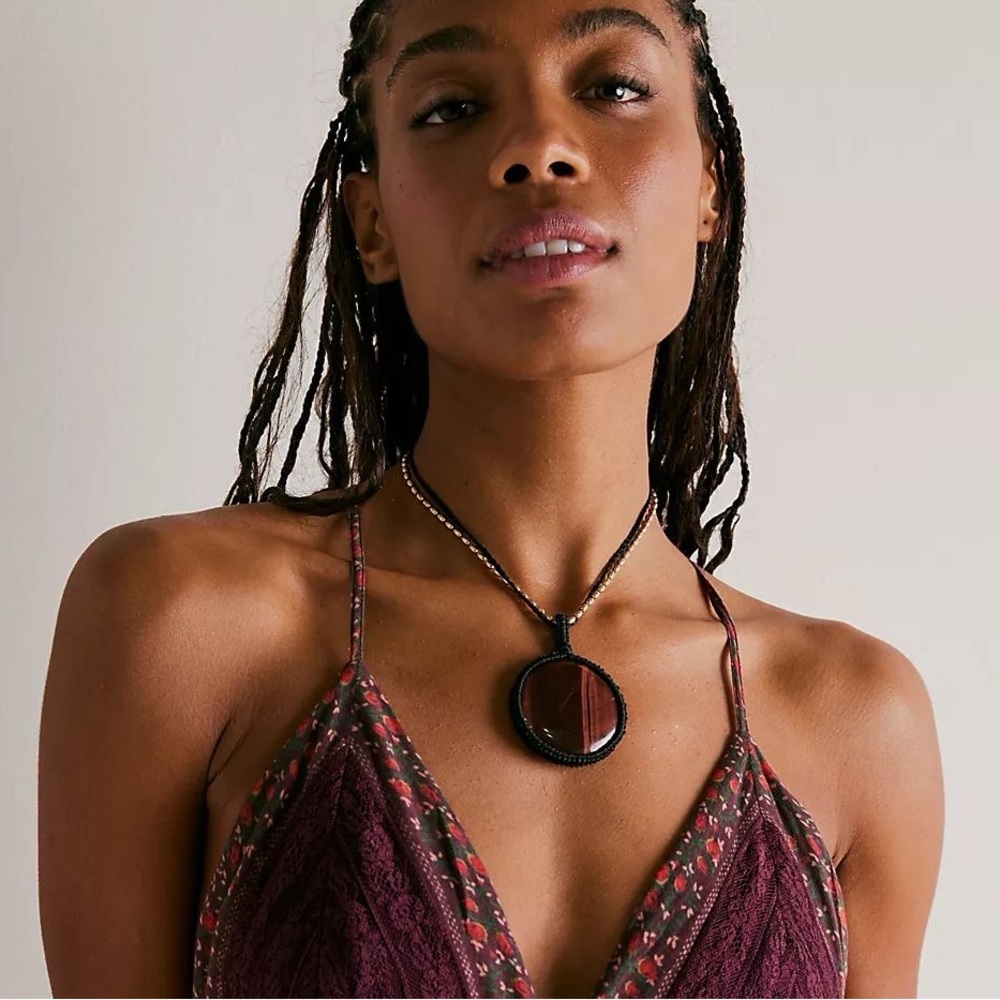 NWT Free People Brandy Pendant Necklace In Black Brown And Gold